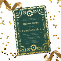 Quinceañera Papel Picado Oro Verde Oscuro