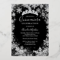 Quinceañera Plateada Negra Copo de Nieve de Invier