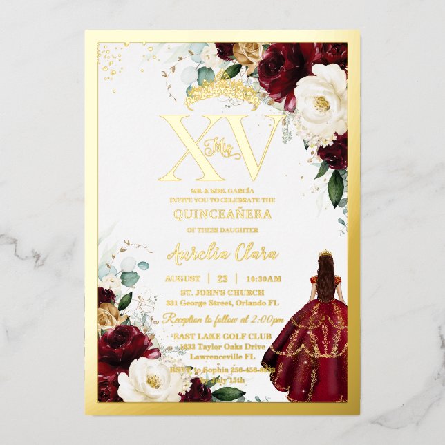 Invitación Con Relieve Metalizado Quinceañera Quince (Anverso)