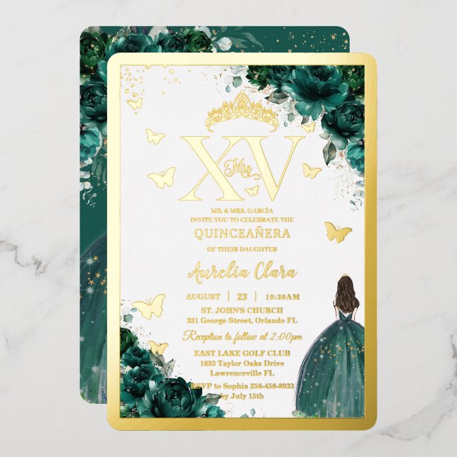 Invitación Con Relieve Metalizado Quinceañera Quince 15 XV Gold (Anverso/Reverso)