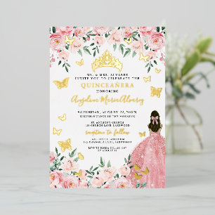 Invitación Con Relieve Metalizado Quinceañera Rosa Dorado Rubor