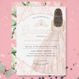 Invitación Con Relieve Metalizado Quinceañera Watercolor Rubor Floral Birthday
