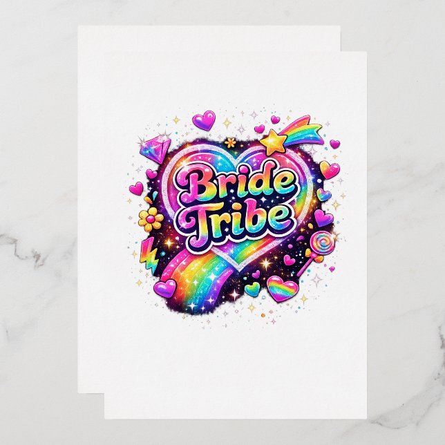 Invitación Con Relieve Metalizado Rainbow Wedding Brides Maids Bachelorette Party (Anverso/Reverso)