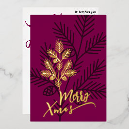 Invitación Con Relieve Metalizado Rama de árbol de Navidad con lámina de oro Deluxe 