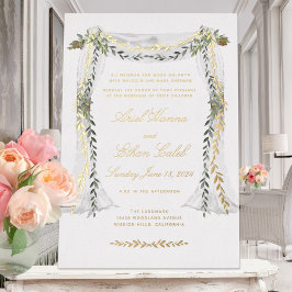 Invitación Con Relieve Metalizado Rama de Olivo Chuppah Boda de Oro