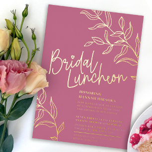 Invitación Con Relieve Metalizado Rama de oro rosa Rosa de hojas novia Luncheon