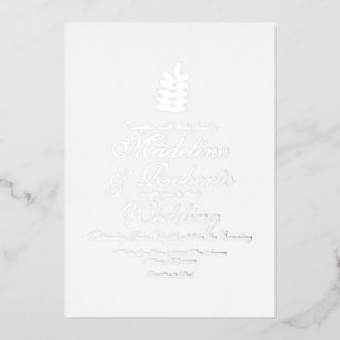 Invitación Con Relieve Metalizado Rama Simple de Folio Prensado Boda Folio Plata
