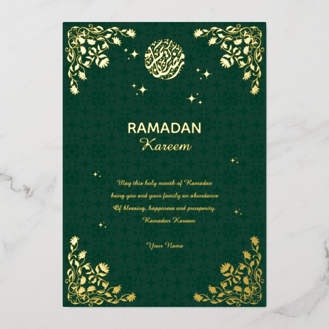 Invitación Con Relieve Metalizado Ramadan Kareem Gold Foil Islamic Invitation (Anverso)