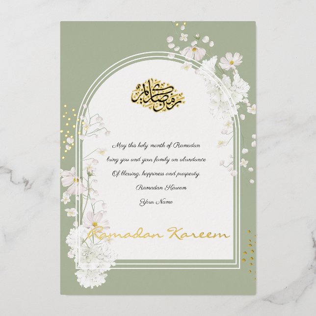 Invitación Con Relieve Metalizado Ramadan Kareem Gold Foil Islamic Invitation Card (Anverso)