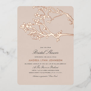 Invitación Con Relieve Metalizado Ramas Felices Despedida de Soltera Rosa Dorado