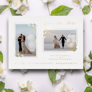 Invitación Con Relieve Metalizado Ramas Minimalistas de oro de White Fancy 2 Fotos
