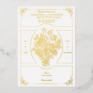 Invitación Con Relieve Metalizado Ramillete azul elegante chinoiserie boda victorian