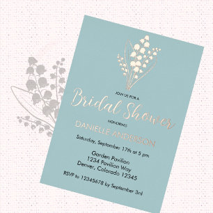 Invitación Con Relieve Metalizado Ramo de lirios del valle, ducha de novia, invitaci