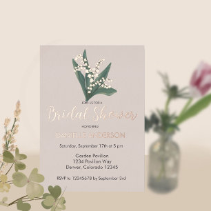 Invitación Con Relieve Metalizado Ramo de lirios del valle, ducha de novia, invitaci