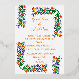 Invitación Con Relieve Metalizado Ramo de Tulipanes Multicolores Thunder_Cove