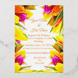 Invitación Con Relieve Metalizado Ramo de Tulipanes Multicolores Thunder_Cove