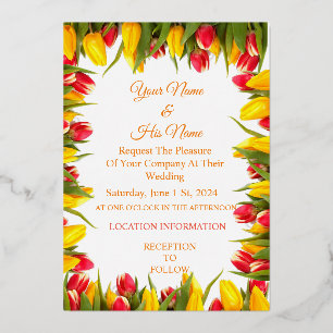 Invitación Con Relieve Metalizado Ramo de Tulipanes Multicolores Thunder_Cove