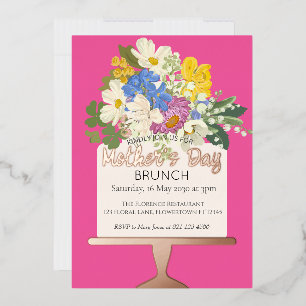 Invitación Con Relieve Metalizado Ramo Floral Desayuno del Día de la Madre