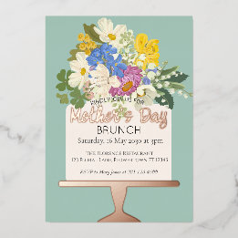 Invitación Con Relieve Metalizado Ramo Floral Desayuno del Día de la Madre