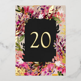 Invitación Con Relieve Metalizado Ramo Romántico Número de Mesa Hot Pink Negro Dorad