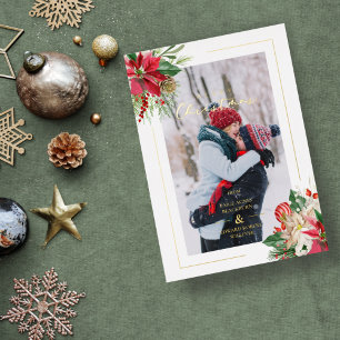 Invitación Con Relieve Metalizado Ramos Florales de Navidad con Iniciales de Lujo