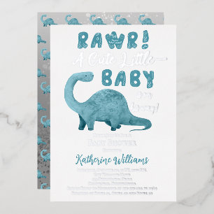 Invitación Con Relieve Metalizado Rawr Un Bebé Pequeño y Lindo En Camino Regadera De