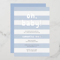 Rayas Azules Pastel Oh Baby Niño Shower Plata