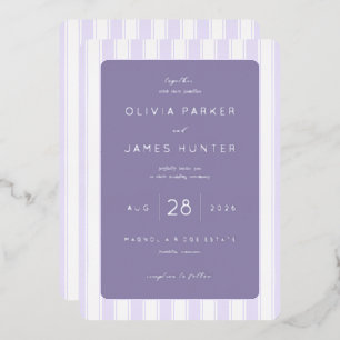 Invitación Con Relieve Metalizado Rayas de Lavanda Elegantes