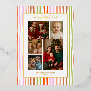 Invitación Con Relieve Metalizado Rayas de papel de aluminio familia Foto Navidad re