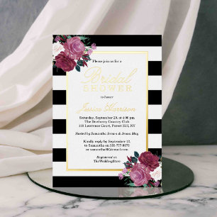 Invitación Con Relieve Metalizado Rayas Florales de Moda para Lluvia de Novia Real