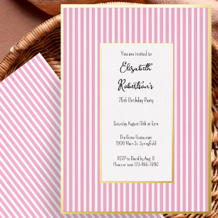 Invitación Con Relieve Metalizado Rayas rosadas minimalistas doradas Cumpleaños 75