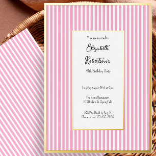 Invitación Con Relieve Metalizado Rayas rosadas minimalistas doradas Cumpleaños 79