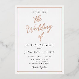 Invitación Con Relieve Metalizado Real caligrafía oro Rosa todo en un Boda