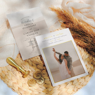 Invitación Con Relieve Metalizado Real Foil   Boda Simple Moderna Boho 2 Fotos