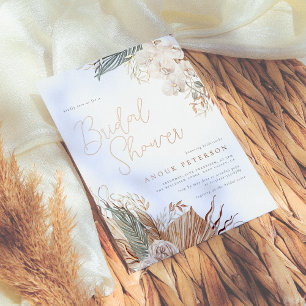 Invitación Con Relieve Metalizado Real Foil Boho Moderno Desayuno Nupcial de Hierb