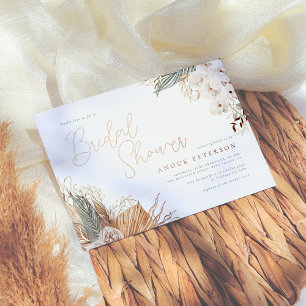 Invitación Con Relieve Metalizado Real Foil Boho Orquídea y Pampas Despedida de So