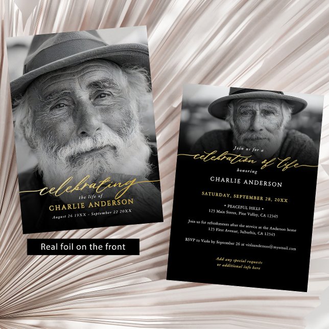 Invitación Con Relieve Metalizado Real Foil Elegant Celebration of Life 2-Photo (Subido por el creador)