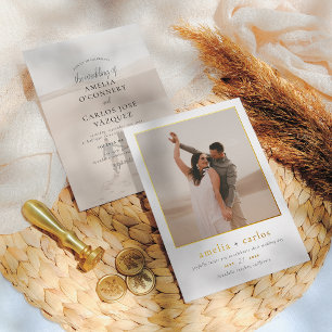 Invitación Con Relieve Metalizado Real Foil Tipografía Simple Bodas Modernas con F