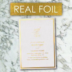 Invitación Con Relieve Metalizado Real Gold Foil Blanco & Bodas de Oro Save the Date