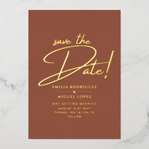 Invitación Con Relieve Metalizado Real Gold Foil Boda Moderna Save The Date LeahG