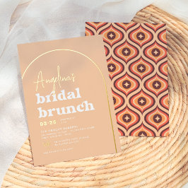 Invitación Con Relieve Metalizado Real Gold Mid Mod Retro Arch Brunch Bridal Shower