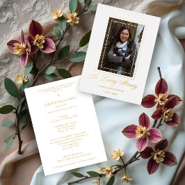 Invitación Con Relieve Metalizado Real Gold White Traditional Elegant Photo Funeral