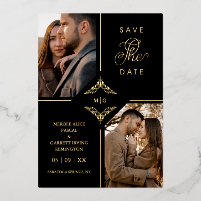 Invitación Con Relieve Metalizado Real Golden Sophisticated Ornament Flourish  (Anverso)