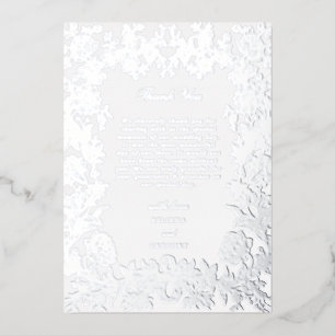 Invitación Con Relieve Metalizado Real Hoja de Plata Agradecimiento de Boda Floral E