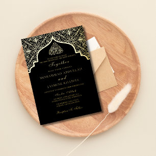 Invitación Con Relieve Metalizado Real Relieve metalizado de oro negro Masjid Palabr