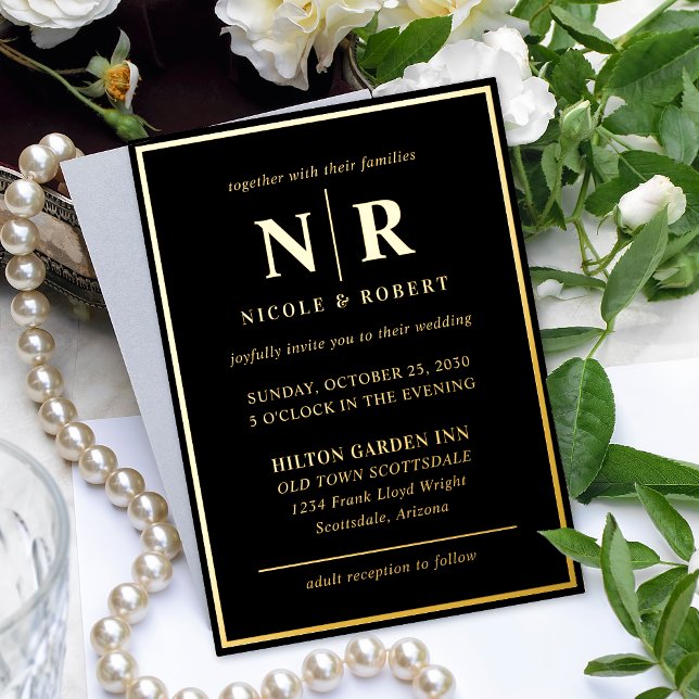 Invitación Con Relieve Metalizado Real Relieve metalizado dorado Elegante Boda Monog (Subido por el creador)