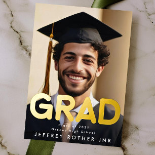 Invitación Con Relieve Metalizado Real Relieve metalizado dorado GRAD FUN Invitación