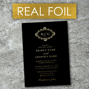 Invitación Con Relieve Metalizado Real Relieve metalizado dorado Wreath Elegante Bod