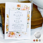 Invitación Con Relieve Metalizado Real Relieve metalizado Elegante, Boda Botánico de<br><div class="desc">Invitación elegante en texto en Relieve metalizado plateado real. Opción disponible para cambiar el texto a Relieve metalizado oro o oro rosa. Diseño botánico depurado y sencillo, lleno de elegancia y elegancia, con una exquisita acuarela floral, en una hermosa mezcla de melocotón, naranja, color rubio, coral polvoriento, crema y champán....</div>