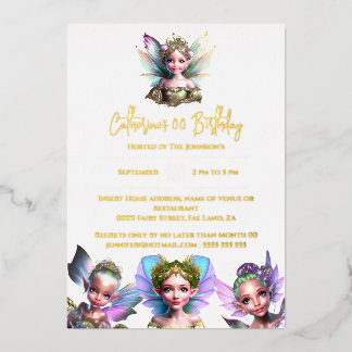 Invitación Con Relieve Metalizado Real Relieve metalizado hada princesa pixias chica